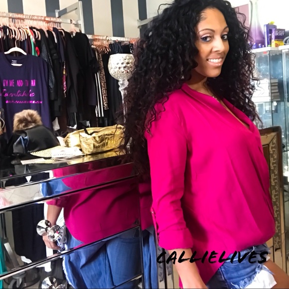 Elaine Wrap it Up: Magenta Pink Plunge Work Blouse - Picture 5 of 8